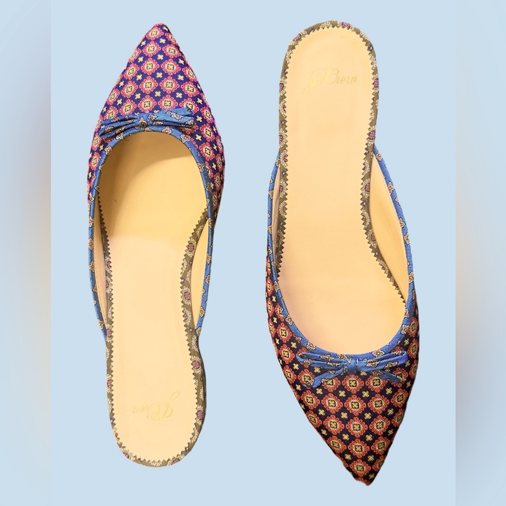 JCrew Pointed D’Orsay Slides Mixed Jacquard 9.5 Navy Chilli